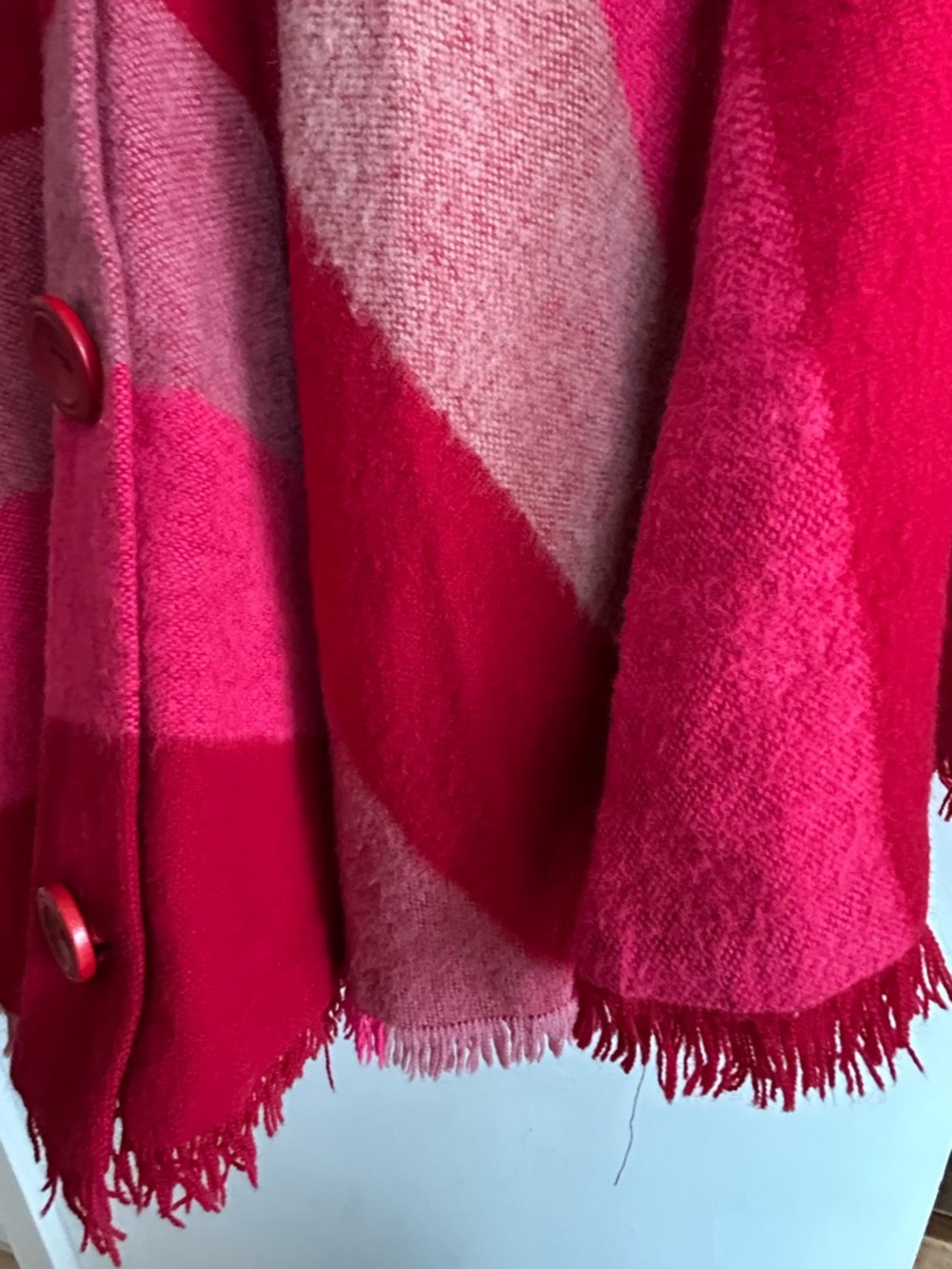 Vintage Pink  & Red Striped Wool Button Front Cape Sweater TECO 1970s - Picture 3 of 5